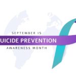 Purple and teal ribbon with text reading ‘September is Suicide Prevention Awareness Month.'